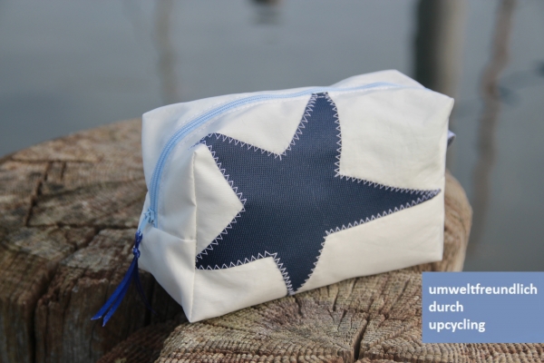 Segeltuch Kosmetiktasche eckig mit dunkelblauem Stern